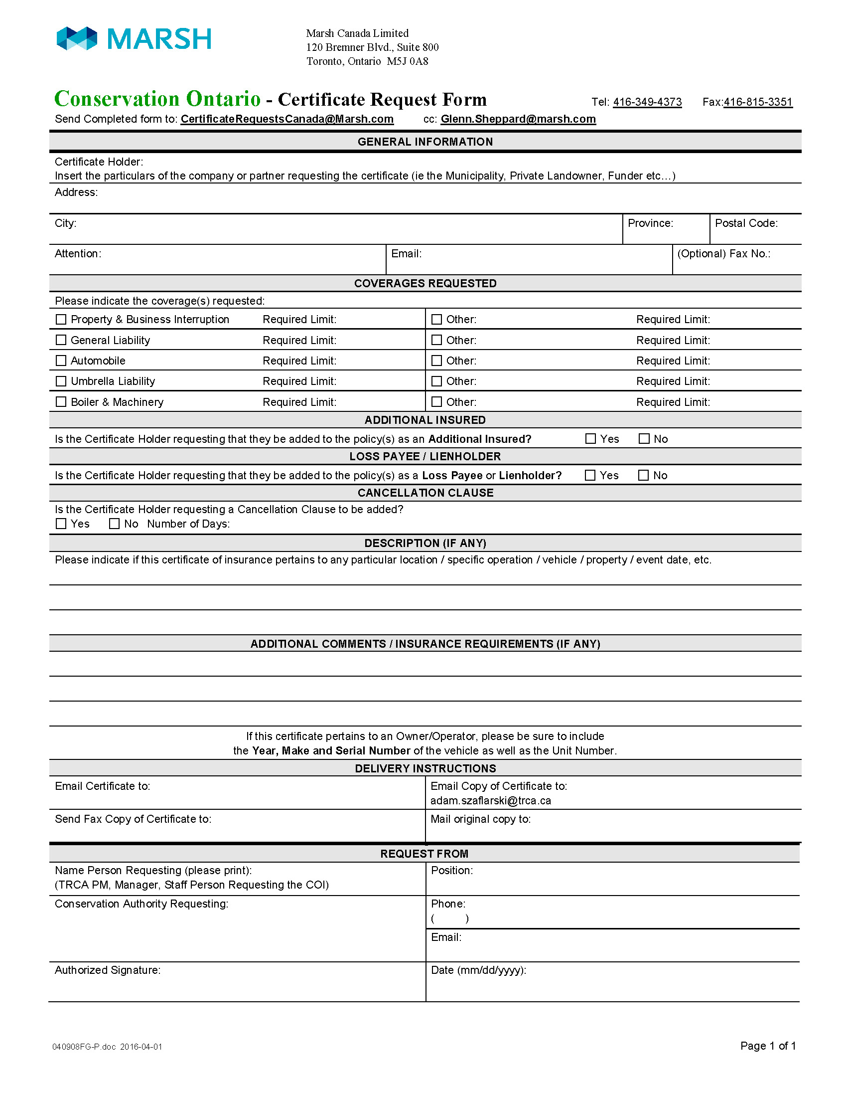 TRCA's COI request form