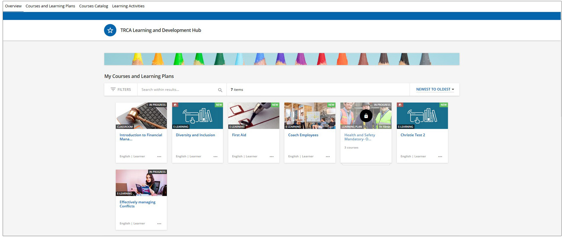 screen capture of new TRCA learning and development hub