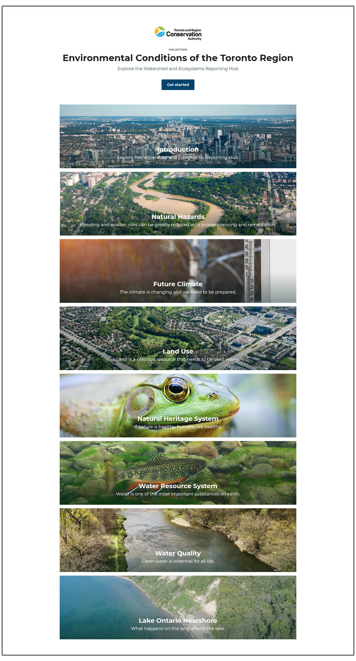 home page of TRCA Watersheds and Ecosystem Reporting Hub