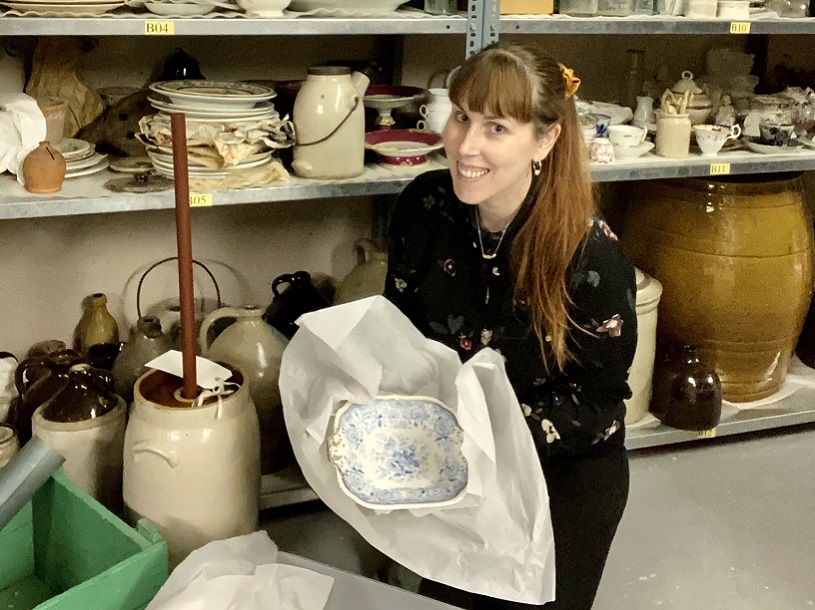 TRCA team member packs away historic artifacts in preparation for film shoot at Black Creek Pioneer Village
