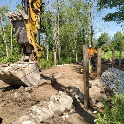 TRCA team members construct livestock crossing on private land in Caledon to protect sensitive habitat
