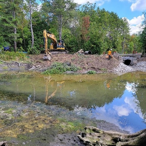 TRCA team members decomission dam to restore channel and wetland in Caledon