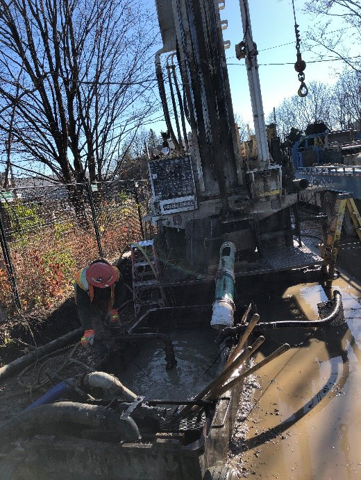workers install second test well for geothermal system at new TRCA administrative building