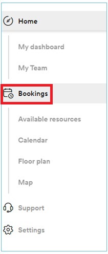Go to the menu on the left-hand side of the web page and click on bookings
