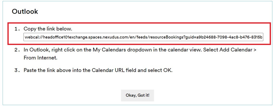 Copy the link displayed in the pop-up window