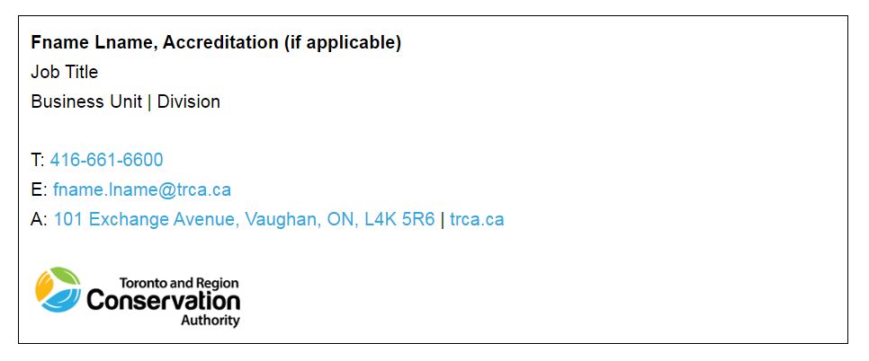sample TRCA email signature with standard corporate logo