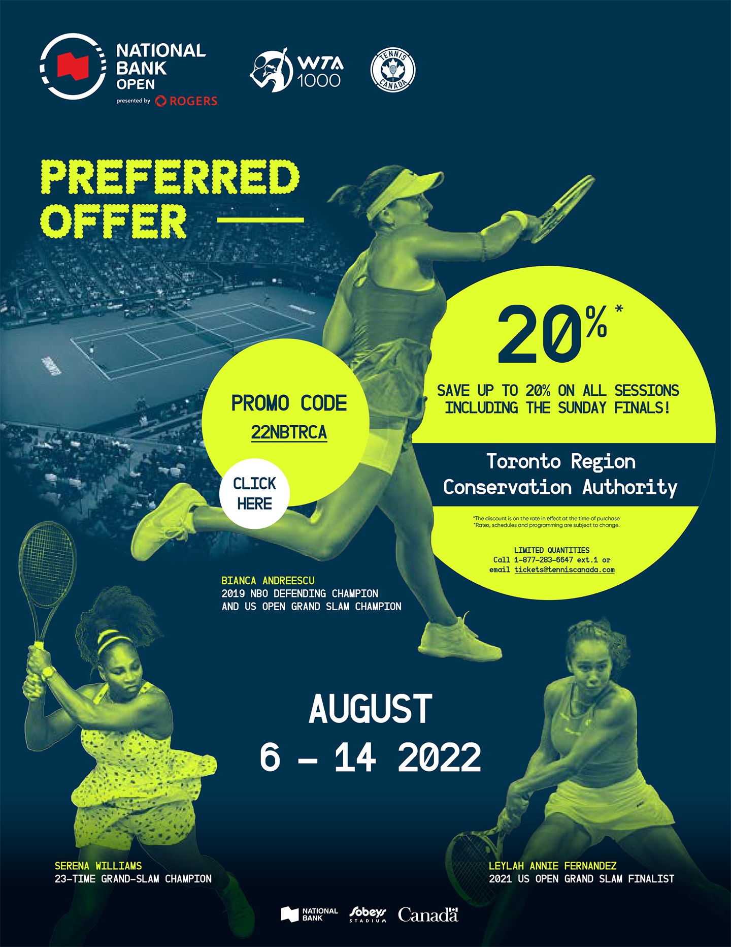 TRCA staff can save on National Bank Open tickets in Toronto by using the special promo code: 22TRCA