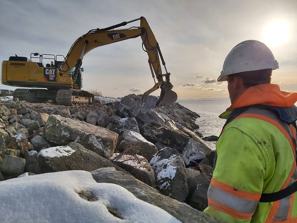 constructing slope of revetment on eastern headland