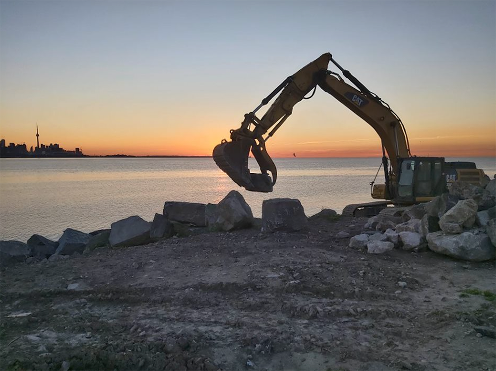 Slope stone work prior to installation of habitat features