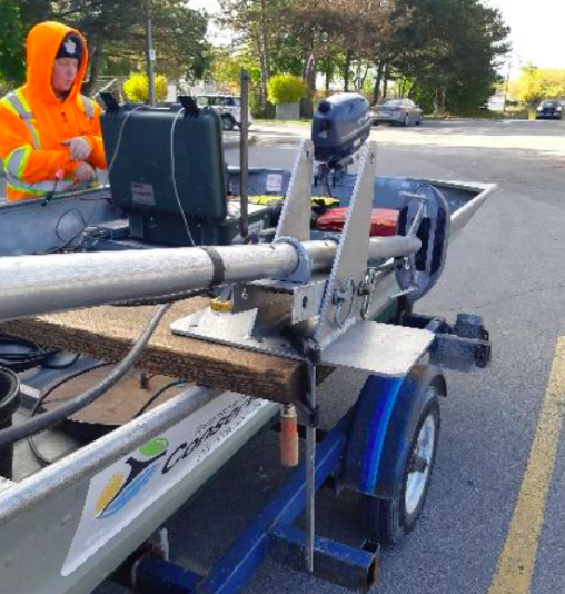 TRCA Survey Drafting and Design team member conducts echo sounding in the field
