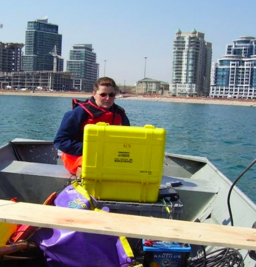 TRCA Survey Drafting and Design team member conducts echo sounding in the field